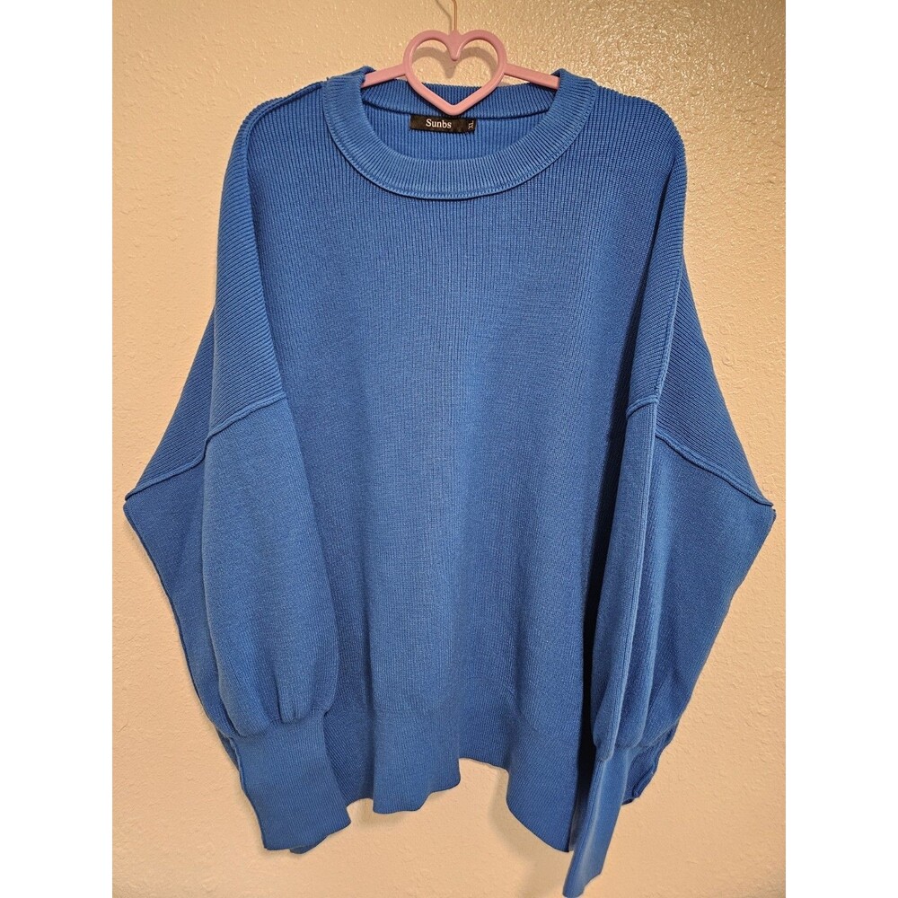 Sunbs Blue Knit Pullover Sweater Crew Neck Long Sleeve Women's XL